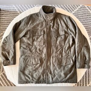 J CREW Mens Large Green Heavy Wool Quilted Parka Coat